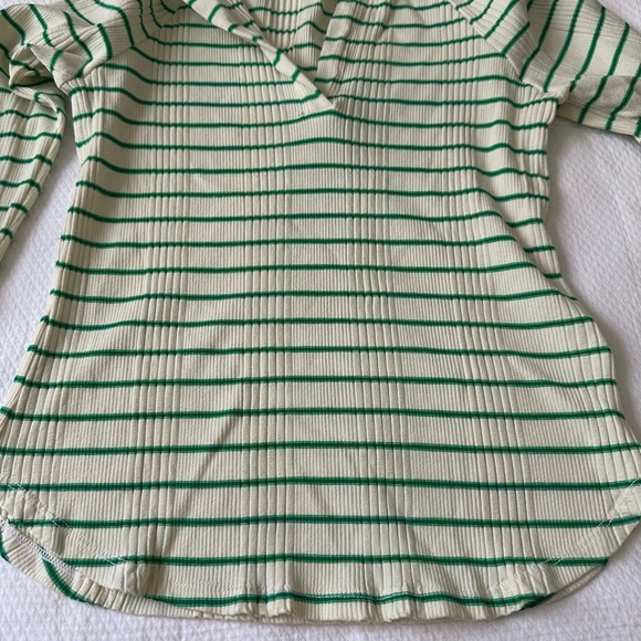 MOTHER Split Varsity Long-sleeve Shirt in Cream/Green Medium - Picture 5 of 8